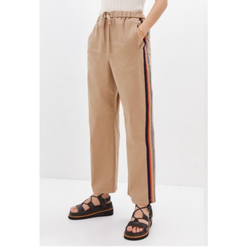 Maeve Anthropologie Classic Track Pants khaki tan racer stripe XS